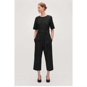 COS Black High Neck Wide Leg Minimalist Cropped Jumpsuit Missing Belt Size 2